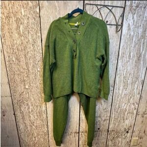 Daily Practice Green Speckled Waffle Knit Henley Sweatshirt & Joggers Set SZ M